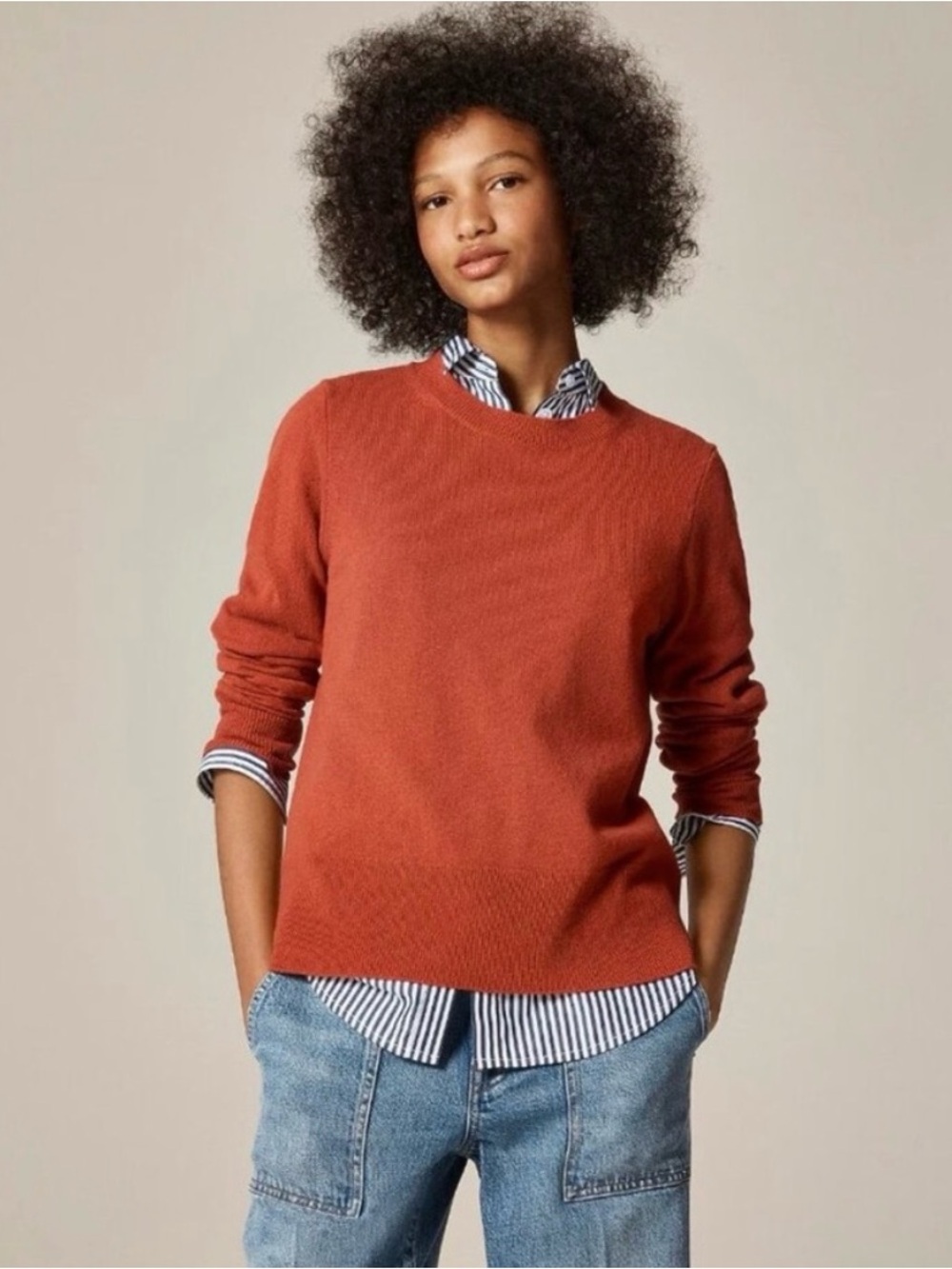 J. Crew Classic Fit Cashmere Crewneck Sweater M BA400 Burnished Orange
